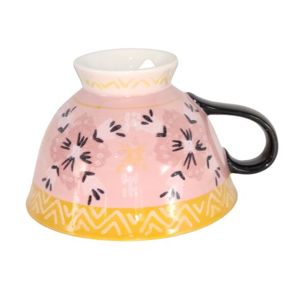 Bloom Pottery Set of 2 Pedestal Ceramic Tea Cups Coffee Mug Hand-Painted Floral - Picture 7 of 16